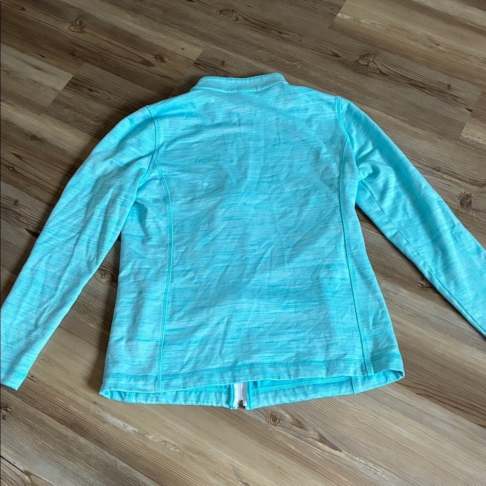 T by Talbots Striated Stand-up Collar Full Zip Jacket Turquoise Women S Athletic - Picture 6 of 11